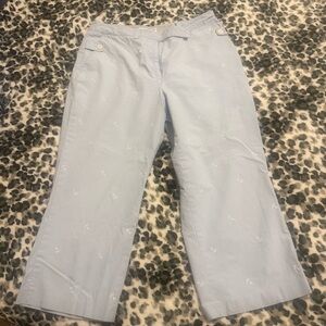 Tommy Hilfiger Wmn 10 Light Blue Anchor Embroidered Pants Crop Nautical Preppy